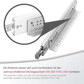 SOTech VarioSlide Vollauszug KV2-200-H76 700 mm – Schwerlast 200 kg, Einhandverriegelung mit Lock, grau (1 Paar) - Grau