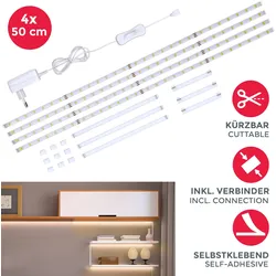 B.K.LICHT LED-Streifen "Lacerta", weiß, Lichterketten, 2m LED Band Set 4 Streifen Unterbauleuchte inkl. Verbinder