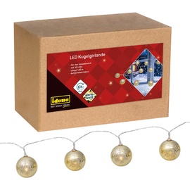 IDENA 31267 - LED Girlande mit 10 LEDs in Warmweiß, Lichterkette mit goldenen Weihnachtskugeln, mit 6 Stunden Timer Funktion, batteriebetrieben, ca. 1,65 m lang, Deko für Innen, Weihnachtsdeko