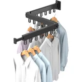 YATOSEEN Wandmontierter Wäscheständer, ausziehbarer Wäschetrockner mit Haken, robust und platzsparend, für den Innen- und Außenbereich, ideal für Balkon, Waschküche und Badezimmer (Schwarz 3 Gefaltet)