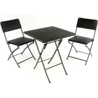 VCM 3-tlg. Set Garnitur Tischset mit 2 Stühlen Balkonset Rattan-Optik schwarz Bistroset