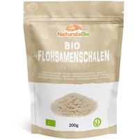 Bio Flohsamenschalen, 99% Reinheit, 200g natürliche Flohsamenschalen, Psyllium Samenschalen, Naturbelassen, rein, Ballaststoffreich, Vegan, Zum Auflösen in Wasser, Getränken und Säften, NaturaleBio.