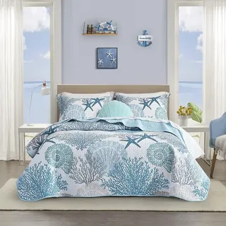 Tritard 3-teiliges Bettwäsche-Set für King-Size-Betten – wendbare Mikrofaser-Steppdecken mit 2 Kissenbezügen, weich, leicht, Strand-Bettwäsche, Steppdecken-Set für alle Jahreszeiten, 248x274 cm