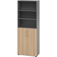 bümö Aktenregal & Schrank abschließbar, Büroschrank Regal Kombination Holz 80cm breit in Graphit/Eiche - abschließbarer Schrank für's Büro &