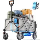 Litheli Elektrokarre Bollerwagen,Bollerwagen Faltbar, mit 20cm Geländereifen, 200L Fassungsvermögen, 60kg Traglast, 2 Bremsen, geeignet für Camping, Garten, Strand, Einkauf (Neu Grau)