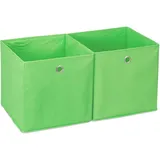 Relaxdays Aufbewahrungsbox Stoff 2er Set, quadratisch, Aufbewahrung für Regal, Stoffbox in Würfelform 30x30x30 cm, grün