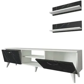 moebel17 Wohnwand Geacles weiß dunkelgrau Marmor Optik B/H/T: ca. 150x40,6x30 cm - Dunkelgrau, Weiss