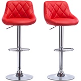 Woltu Barhocker Tresenhocker, Gute gepolstert, Kunstleder, Höhenverstellbar, Drehbar, 11 Farben, 2 x Hocker, Rot