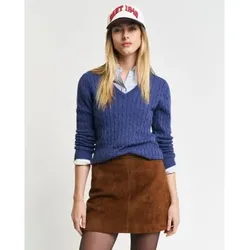 Gant für Damen. 4800101 Strickpullover mit V-Ausschnitt aus Stretch-Baumwolle in navy, in Achten gestrickt (M), Lässig, Marine