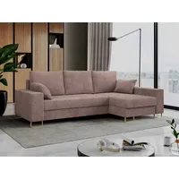 MKS MÖBEL Ecksofa DORIAN, Set, Bonellfedern, T30-Schaum, Golden Metallbeine, L-Form Couch mit Schlaffunktion, Modern Stil, lose Kissen rosa