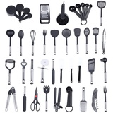 Küchenhelfer 40er Set, Utensils Set Edelstahl, Aufhängbar Kitchen Gadgets, Hitzebeständig Kochlöffel Utensils Set, Antihaftbeschichtetes Kochutensilien Set