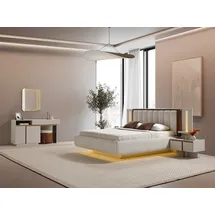 JV Möbel Elegantes Schlafzimmer-Set aus Holz in Beige mit Bett, Schminktisch,