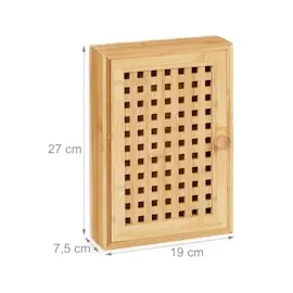 Relaxdays Schlüsselkasten, Bambus, 8 Haken, HxBxT: 27 x 19 x 7,5 cm, Schlüsselaufbewahrung Flur, Schlüsselschrank, Natur