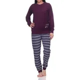 Normann Pyjama Wunderschöner Damen Frottee Schlafanzug mit Bündchen und Herz-Motiv lila 36-38