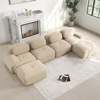 Ball & Cast Cord Sofa, Boneless Couch mit Ottomane, Ohne Montage, Sofa Modular mit Polsterung für Wohnzimmer, Schlafzimmer, Beige, 4 Sitze + 2 Ottomane