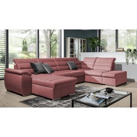 Fun Möbel Ecksofa Couchgarnitur PASCARA Stoff mit Schlaffunktion Ottomane Re / Li, U-Form, mit Bettkasten rosa