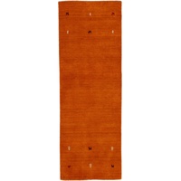 carpetfine Wollteppich Gabbeh Uni Läufer Orange 80x500 cm | Moderner Teppich für Wohn- und Schlafzimmer