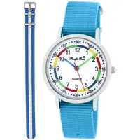 Pacific Time Lernuhr Mädchen Jungen Kinder Armbanduhr 2 Armband hellblau + blau reflektierend analog Quarz 11047