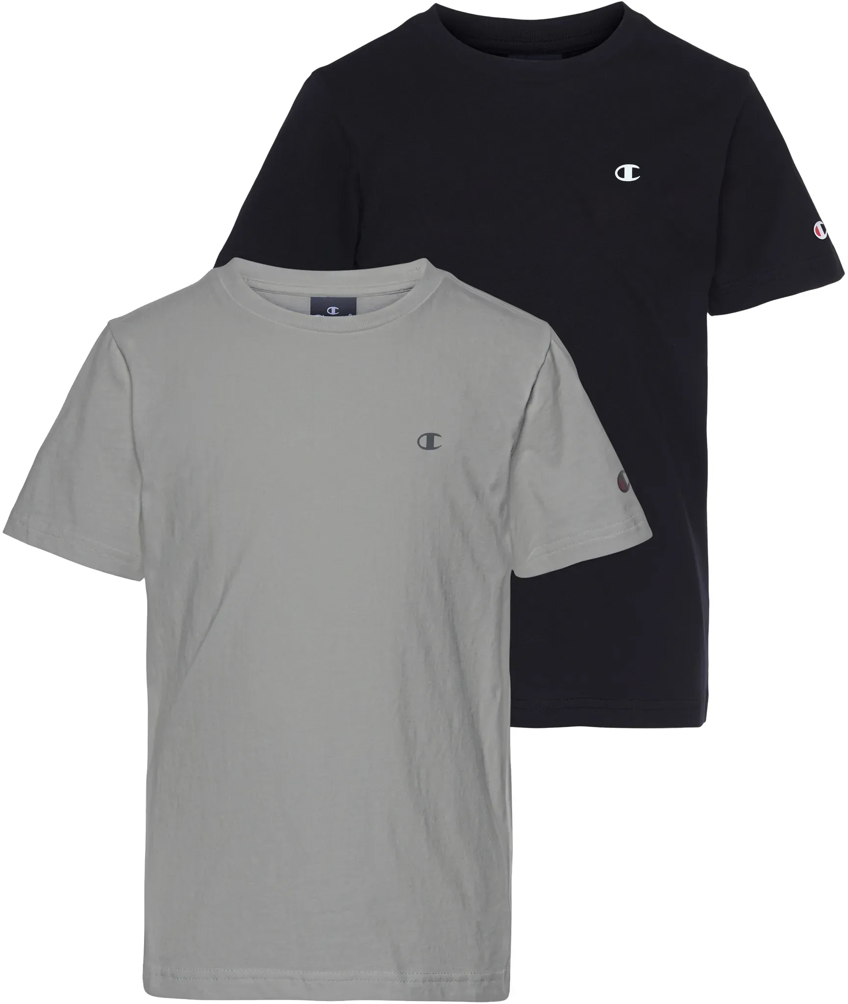 T-Shirt CHAMPION, Jungen, Gr. S (128/134), schwarz (schwarz, grau), Jersey, Obermaterial: 100% Baumwolle, meliert, schmal normal, Rundhals, abgesteppt, Shirts T-Shirt, für Kinder