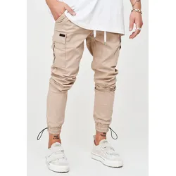 Cargohose BEHYPE "YONAH", Herren, Gr. 38, Länge 32, beige, 97% Baumwolle, 3% Elasthan, casual, Hosen, mit elastischem Bund