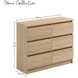 home collective Kommode mit 6 Schubladen 95 x 77,5 x 35 cm Beige