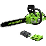 Greenworks GD24X2CS36K4X Akku Kettensäge mit bürstenlosem Motor, 35 cm Blattlänge, 20 m/s Kettengeschwindigkeit, automatisches Öl-System, zwei 24V 4Ah Akkus & Doppel-Ladegerät, 3 Jahre Garantie