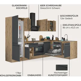 kochstation Winkelküche Florida L-Form 280 cm schwarz