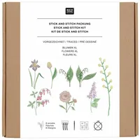 Rico Design Stick & Stitch Packung, Blumen XL // 8 Stk., 8 Designs // Wasserlösliche Stickvorlage, Stickgarn, Sticknadel und Anleitung