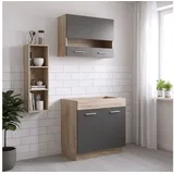 Homestyle4u Küchenzeile 80 cm Eiche Grau