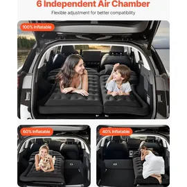 Vevor Auto Luftmatratze aufblasbare Campingmatratze beflockte & verdickte Reisebetten tragbare Isomatte mit Luftpumpe & 2 Kissen & Düse & Tragetasche, für die meisten SUV MPV Limousinen, Schwarz