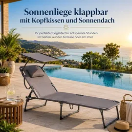 BigDean Sonnenliege 193 x 59 x 45 cm Grau