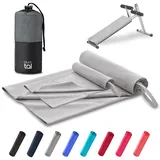 Blumtal Fitness Handtuch im 2er Set - Microfaser Sporthandtuch Fitnessstudio 180x90 cm + Mikrofaser Handtuch 80x40 cm - Microfaser Handtuch groß & klein - Gym Handtuch - Handtuch Mikrofaser - Grau