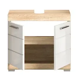 inn.furn Waschbeckenunterschrank weiß Hochglanz Eiche 60 cm Mambo