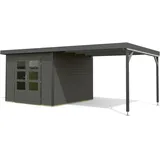Karibu Metall-Holzgartenhaus Hybridhaus Pluto B inkl. 3m Schleppdach - 28mm-271 x 271 cm- Holz-Ausführung: terragrau Blech-Ausführung: anthrazit