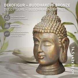 ECD Germany Buddha Figur Kopf Statue 74,5 cm Bronzeoptik Polyresin, für Yoga, Feng Shui oder Meditationsraum, Innen/Außen Skulptur Dekofigur & Bronze