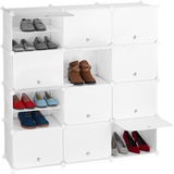 Relaxdays Schuhschrank, 24 Fächer mit Türen, Regalsystem für Schuhe, Kunststoff & Metall, HxBxT: 125 x 125 x 32 cm, weiß