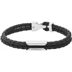 Armband DIESEL "Schmuck Edelstahl Armschmuck Lederarmband", schwarz (edelstahlfarben, schwarz), Armbänder, Edelstahl-Leder, Edelstahl, Leder