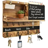 Briefhalter Schlüsselbrett, Schlüsselkasten Holz, Schlüsselbrett Holz mit Ablage, mit Kreidetafel y 16 Haken, Schlüsselablage Wand, Schlüsselaufbewahrung für Eingang Flur Wohnzimmer (Holzfarbe)