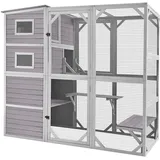 Holz-Katzenhaus für den Außen- und Innenbereich, großes Katzengehege, verbesserte Version, Catio-Käfig mit verstärktem Holzstreifen, wasserdichtem Dach (grau)
