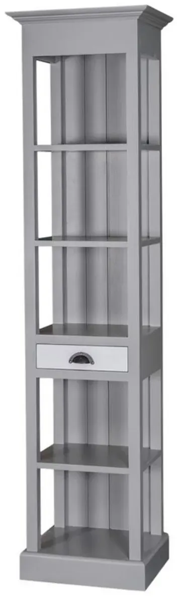Casa Padrino Landhausstil Regalschrank mit Schublade Grau / Hellgrau 50 x 39 x H. 197 cm - Landhausstil Möbel