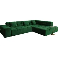 KAWOLA Sofa NEVADA Ecksofa Velvet smaragd Recamiere rechts mit motorischem Sitzvorzug