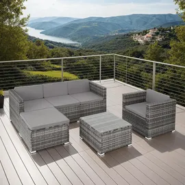 Tectake Lignano Rattan Lounge 6-tlg. Grau