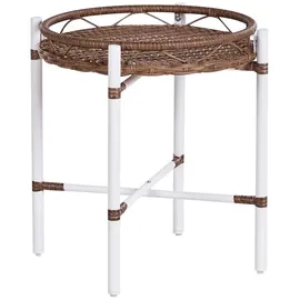 Beliani Balkonset Weiß Aluminium u.Rattan 3-teilig 2 Sessel mit Couchtisch Auflagen Boho Outdoor Indoor Garten Terrasse Balkon Wohnzimmer Schlafzimmer