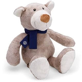 Volkswagen Plüschtier Teddy Kuschelbär Stofftier Teddybär, grau mit blauem VW Schal