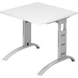 Hammerbacher FS08 höhenverstellbarer Schreibtisch weiß quadratisch, C-Fuß-Gestell silber 80,0 x 80,0 cm