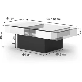 Vicco Couchtisch Boto Schwarz 95 x 40 Ausziehbar