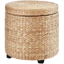 Homcom Sitzhocker mit Stauraum Deckel Abnehmbar, Stroh Rattan Khaki Ø43 x 43 x 43 cm - khaki