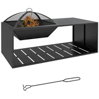 Outsunny Feuerschale, Feuerkorb mit Funkengitter, Feuerstelle mit Ablage für Garten, Terrasse, Metall,