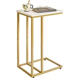 luxuskollektion C-Form Beistelltisch Marmorfarbe Holzbretter goldener Metallrahmen