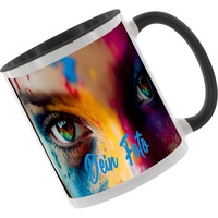 Crealuxe Kaffeetasse - Fototasse - Tasse mit Foto - Spruchtasse, Bürotasse, bedruckte Keramiktasse, Hochwertige Kaffeetasse, Tasse personalisiert mit Name/Spruch (Schwarz)